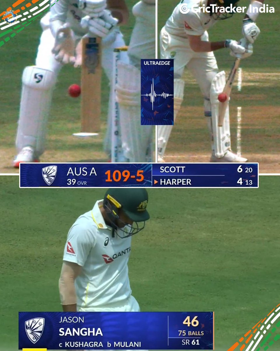 Cricketracker's tweet photo. Half of Australia A’s batting lineup is back in the pavilion against India A in the second unofficial Test in Puducherry.

📸: Jiostar https://t.co/xFDfivErXI