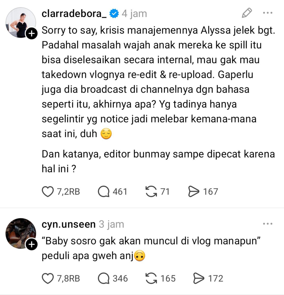 bluenyvaley's tweet photo. serem juga warga threads ngerujak alyssa daguise. tapi jujur dia emang over. kayak yaudah, chill aja dulu toh baby nya ke spill bukan karena ulah netizen, tapi dari kelalaian pihak keluarganya sendiri. berasa dia pusat dunia banget 😌 https://t.co/4K7bD3dSeX