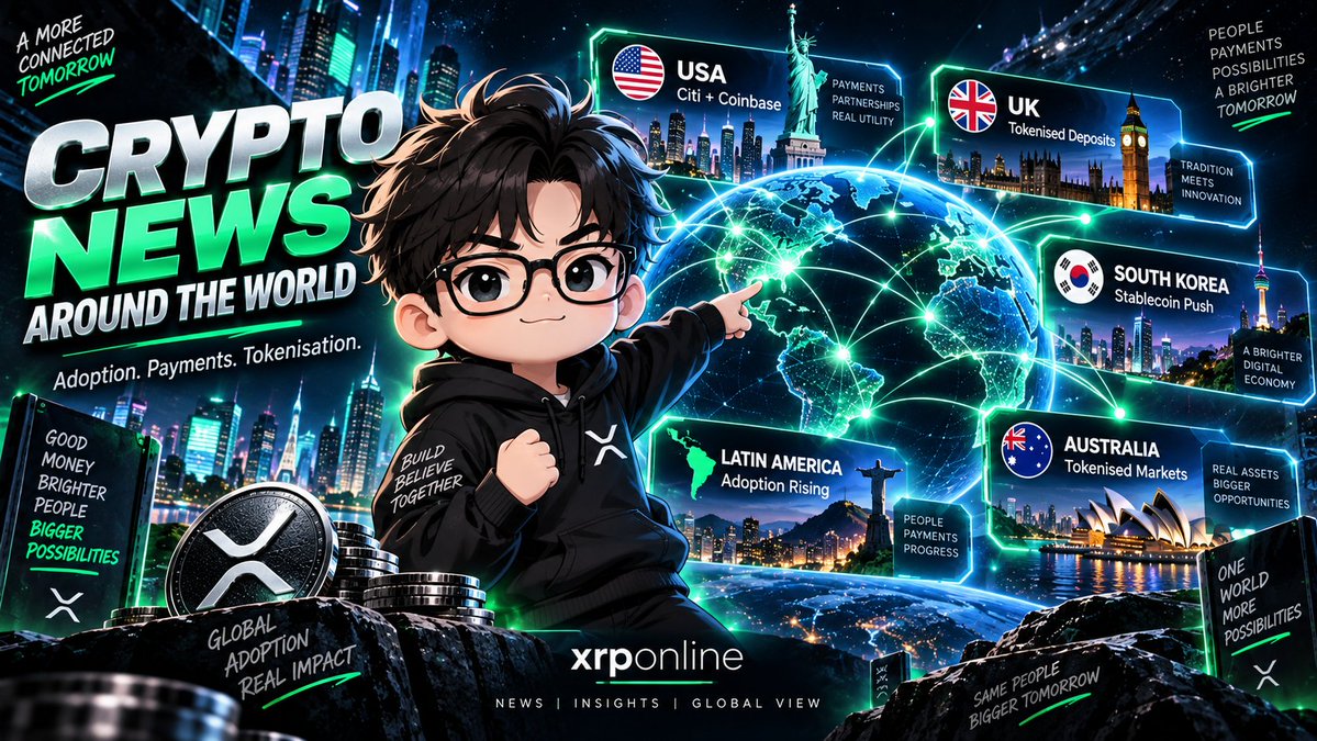 XRP_Online's tweet photo. 🌍🚨 CRYPTO IS GOING GLOBAL — FAST.

Forget the price chart for a minute.

Look at what’s happening around the world:

🇺🇸 USA: Citi is partnering with Coinbase on stablecoin payments for institutional clients.

🇬🇧 UK: Major banks have completed interbank transactions using tokenised bank deposits.

🇰🇷 SOUTH KOREA: MoonPay has launched locally and is targeting won-based stablecoins, payments and remittances.

🇪🇺 EUROPE: Banks and regulators are working through how stablecoins and tokenised money fit into the financial system.

🇧🇷 LATIN AMERICA: Crypto activity reached about $594 BILLION, while stablecoin use continues to expand.

🇦🇺 AUSTRALIA: The RBA is examining how its settlement infrastructure can support tokenised asset markets.

Meanwhile, Bitcoin is around $84K after five straight down sessions.

Crypto adoption isn't waiting for the chart to turn green.

The bigger story is happening underneath the price. 👀

Banks. Stablecoins. Tokenisation. Payments. Settlement.

Which region do you think will lead the next phase of crypto adoption?

♻��� Repost if more people need to see the GLOBAL picture.

#Crypto #Bitcoin #Stablecoins #Tokenization #Blockchain