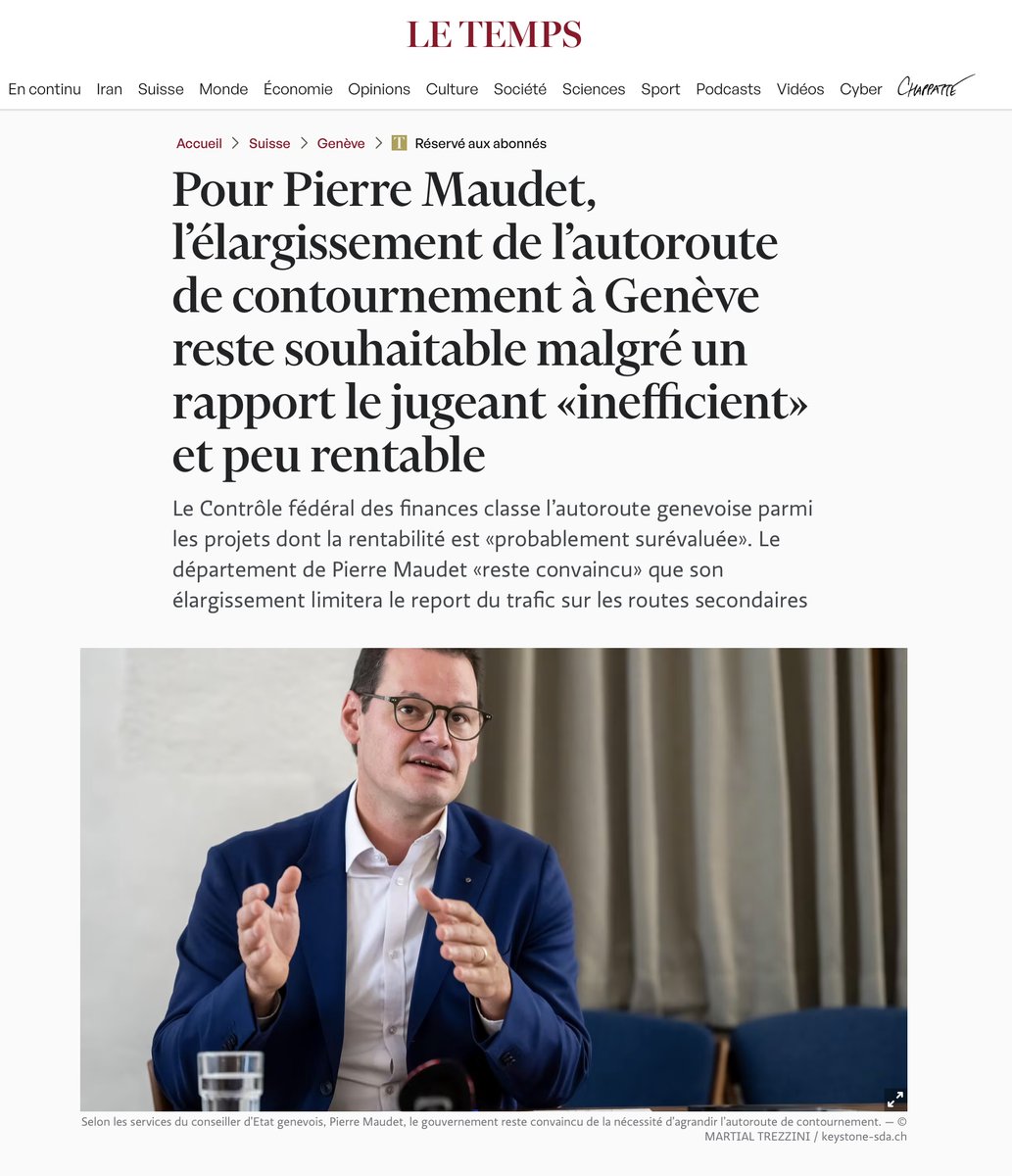 GFBombassei's tweet photo. Pour rappel, Pierre Maudet a pris part à la Conférence de Bilderberg de 2015, à Telfs-Buchen, dans ses fonctions de Vice-président du Conseil d'État, en charge du Département de la sécurité, de la police et de l'économie de Genève.

POUR PIERRE MAUDET, L'ÉLARGISSEMENT DE L'AUTOROUTE DE CONTOURNEMENT À GENÈVE RESTE SOUHAITABLE MALGRÉ UN RAPPORT LE JUGEANT «INEFFICIENT» ET PEU RENTABLE
"Le Contrôle fédéral des finances classe l’autoroute genevoise parmi les projets dont la rentabilité est «probablement surévaluée». Le département de Pierre Maudet «reste convaincu» que son élargissement limitera le report du trafic sur les routes secondaires."
https://t.co/0tWU2mAl0E

https://t.co/rBcgklJBGv
