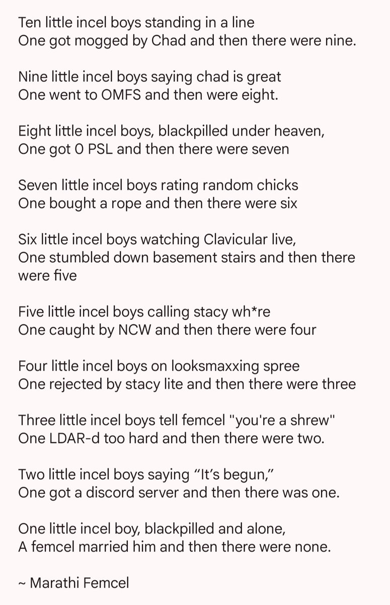foidjeetaa's tweet photo. 10 Little Incel Boys: https://t.co/cjfIHCQ8EE