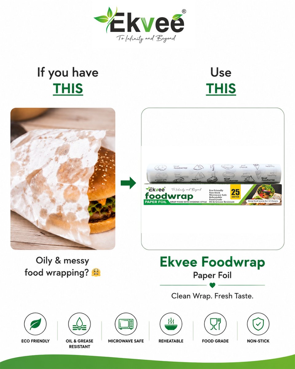 EkveeFoodwrap's tweet photo. One brand. Three kitchen essentials. 💚

✨ Foodwrap – Wrap it fresh.
✨ Foodbake – Bake it better.
✨ Aerofoil – Protect it smarter.

From everyday wrapping to baking &amp; food protection — Ekvee has you covered! 🥪🍪✨
.
.
.
.
#ekvee #instagood #trending #fyp #explorepage https://t.co/ttqRkTU0o8