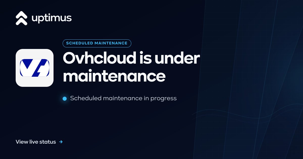 UptimusApp's tweet photo. Ovhcloud reports that backbone maintenance for WAS1 has commenced as of Sep 29, 2026 at 08:00 UTC. The provider indicates this work involves multiple network equipment.
#Ovhcloud #ServiceStatus https://t.co/8NF2MVmznN