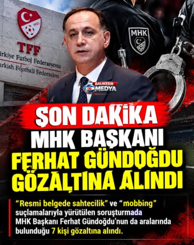 refere_checking's tweet photo. MHK Başkanı Ferhat Gündoğdu’nun da aralarında bulunduğu 7 kişi gözaltına alındı.

Soruşturmada “resmî belgede sahtecilik” ve hakemlik yapılanmasına ilişkin iddialar mercek altında. https://t.co/i1W6URMJiH