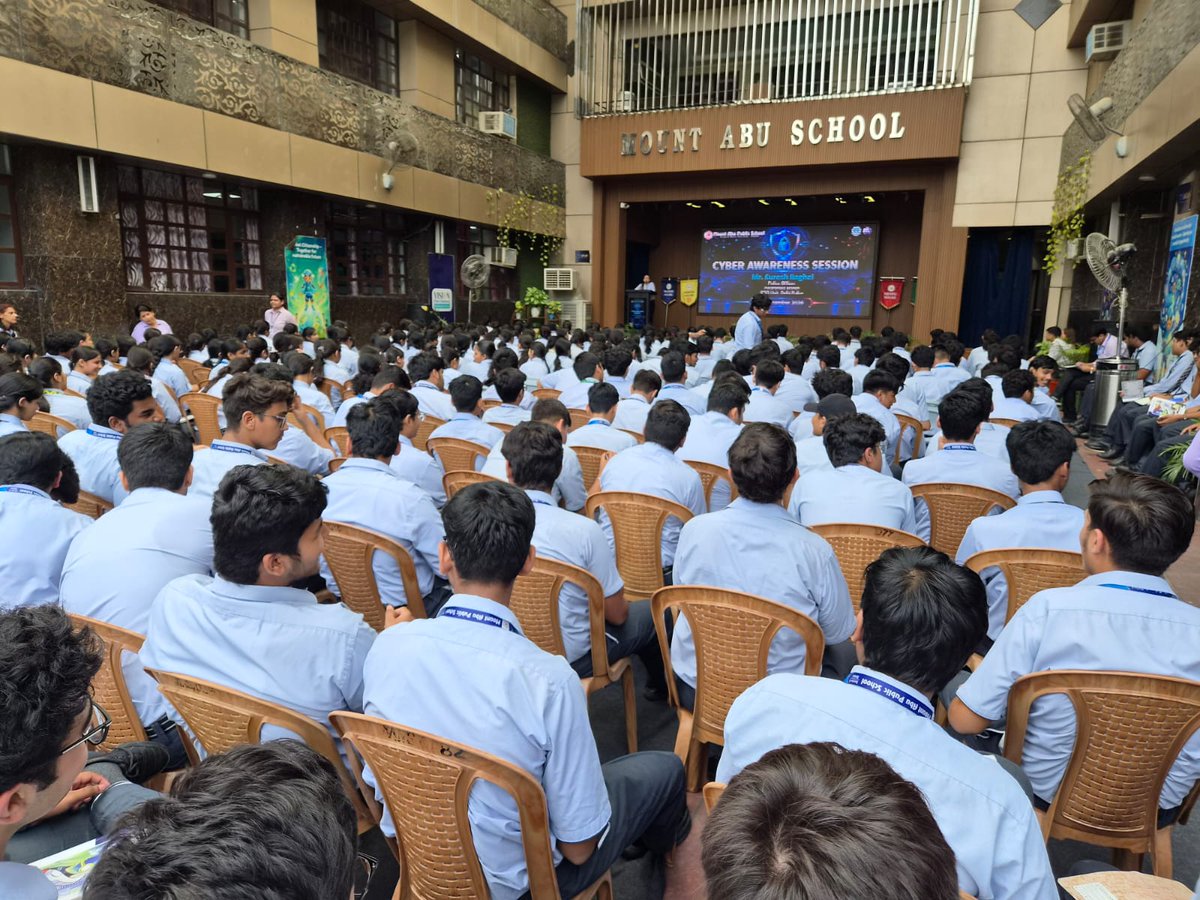 DCP_IFSO's tweet photo. On 21.09.2026, the #IFSO Unit conducted a Cyber Awareness Program at Mount Abu School, Rohini Sector-5, engaging 250+ students and school faculty in an interactive session on online safety, cyber fraud prevention, digital responsibility, and timely reporting of cyber crimes. https://t.co/0uJ70cjeqs