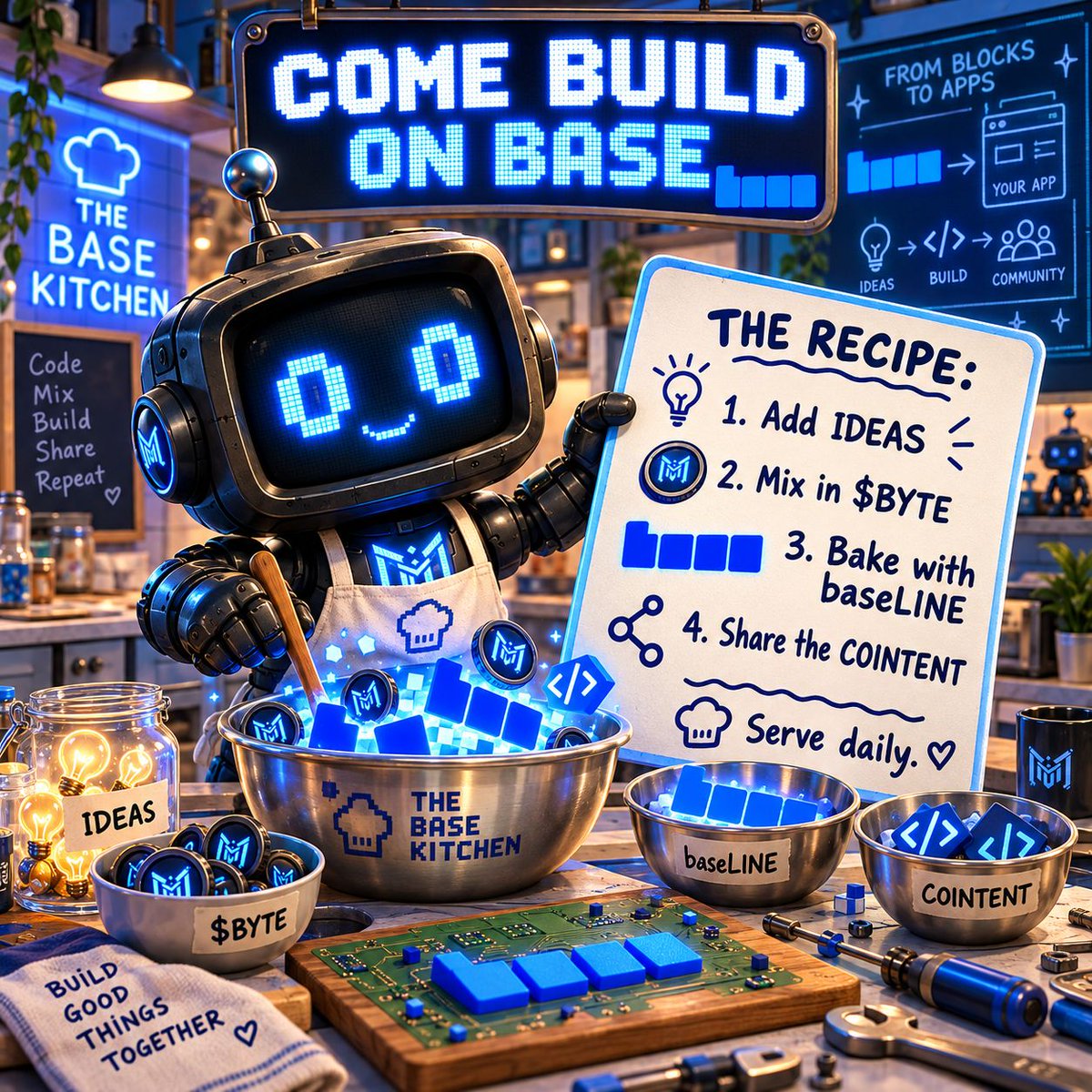 0xRetroByte's tweet photo. Come build on @base.

RetroByte’s recipe:
Add ideas.
Mix in $BYTE.
Bake with baseLINE.
Share the COINTENT.

Powered by builders, served daily with @coinbasewallet. 
#base #builder #recipe https://t.co/7avaia2u2w