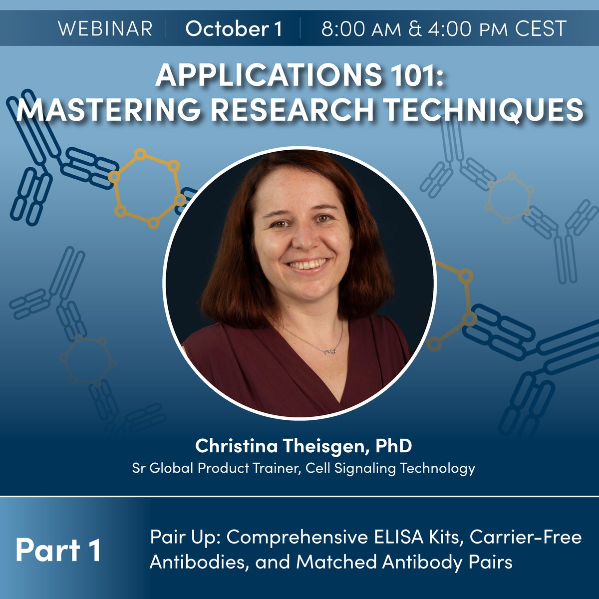 CellSignal's tweet photo. Inconsistent ELISA results? Join Dr Christina Theisgen for our live Applications 101 webinar and learn how to build more reliable assays with ELISA kits and matched antibody pairs.  
📅  Oct 1 | 8:00 AM &amp; 4:00 PM CEST 
👉  Register: https://t.co/cN0AzH9sL4 https://t.co/DRiaWrLdP8