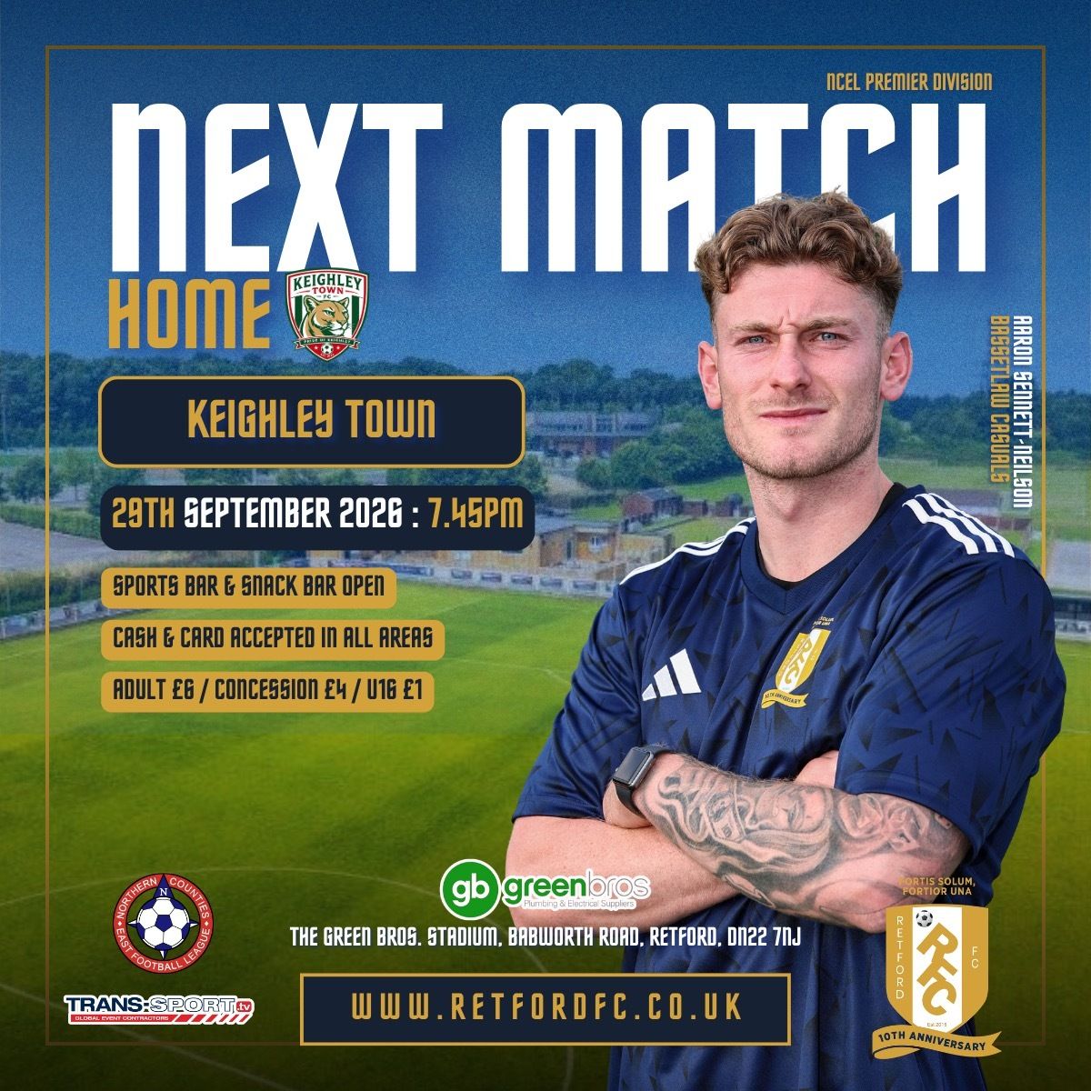 Retford_FC's tweet photo. 📢 MATCHDAY | First Team

🏠 vs Keighley Town
📱 @keighleytownfc_
📅 Tuesday 29 September
⏰ Kick-off 7:45pm
🏆 NCEL Premier Division
📍 DN22 7NJ

Admission: Adults £6 | Concessions £4 | U16 £1
💷 CASH &amp; CARD ACCEPTED

#UpTheChoughs https://t.co/WwzauR9Grq