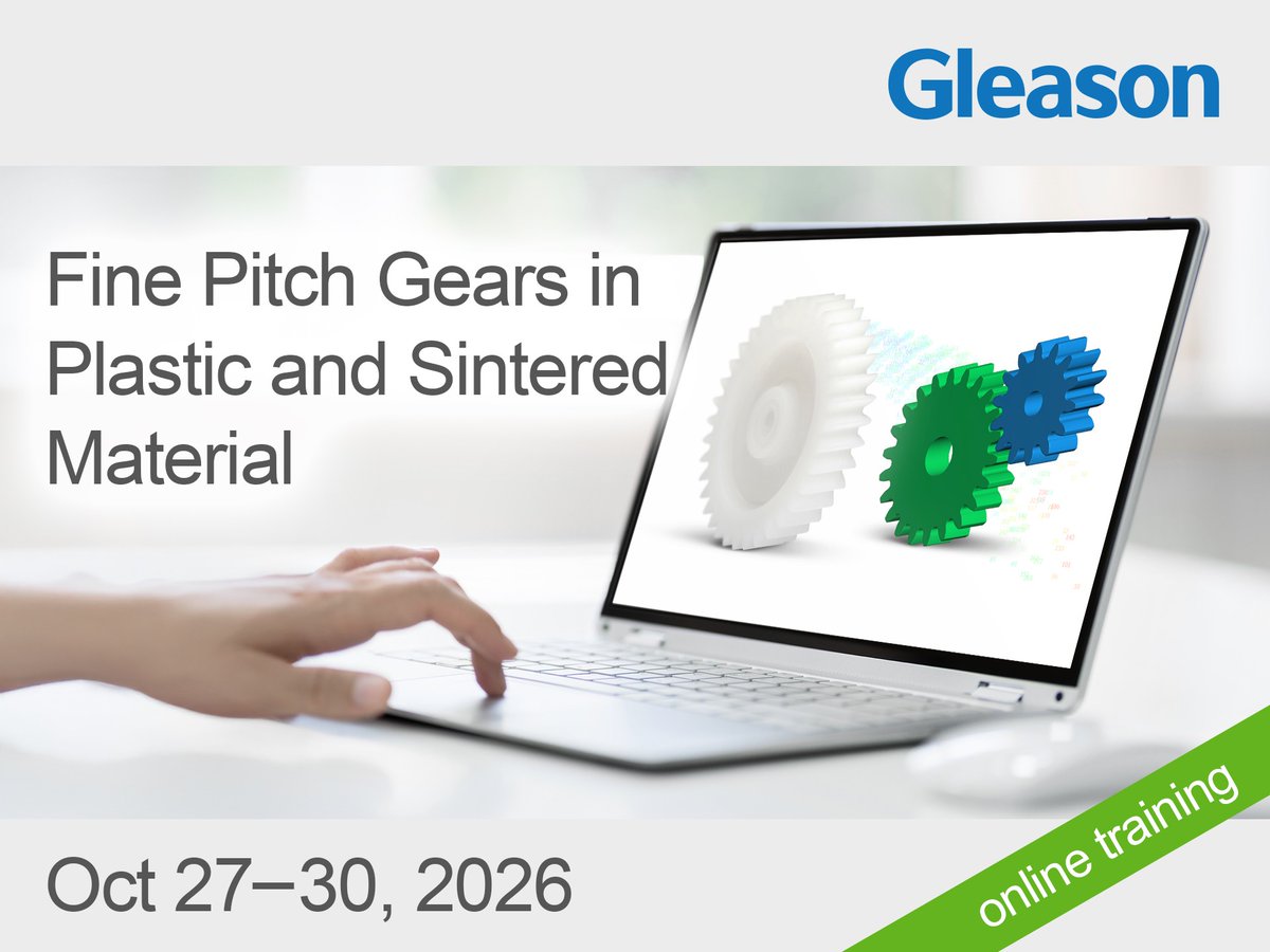 Gleasonposts's tweet photo. Join the training session on "Fine Pitch Gears in Plastic and Sintered Materials" Oct 27-30, 2026. Learn about specific differences between plastic, sintered, and steel gears, calculation methods, material properties, and measuring techniques: https://t.co/QGfU5jjQiM

#kisssoft https://t.co/CDz3wz9tuo