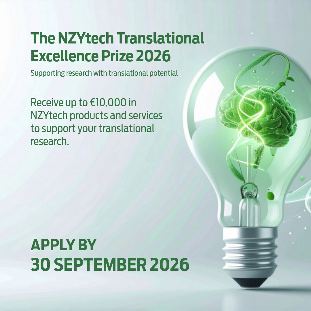 NZYTech's tweet photo. Applications close tomorrow. 

Complete your final checks and submit the full application package for the NZYtech Translational Excellence Prize 2026 by 30 September. 

https://t.co/VbVfmrjuk4 https://t.co/a8XwxBGTYg