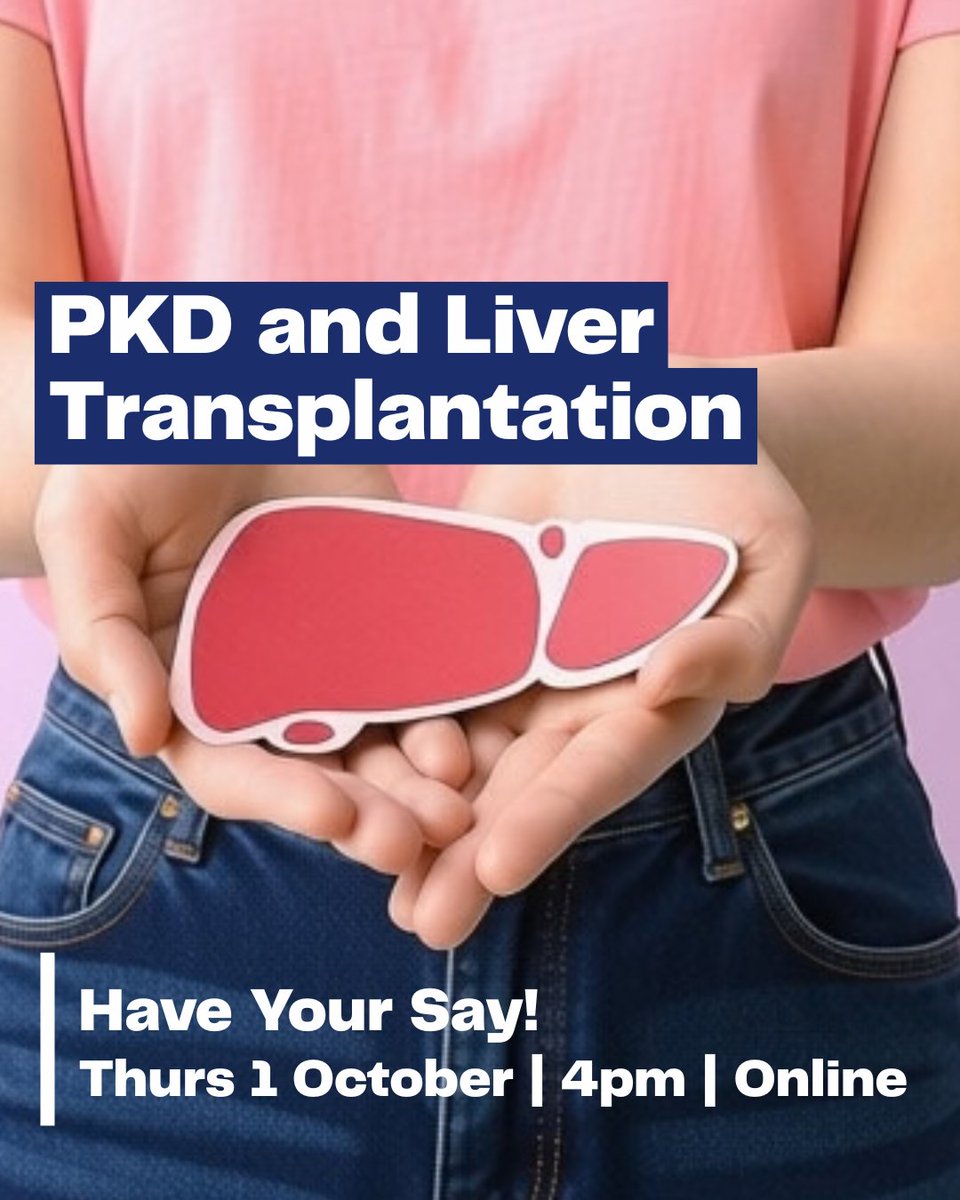 PKDCharity's tweet photo. NHS Blood and Transplant (NHSBT) is reviewing how donor livers are offered to people waiting for a transplant, with ADPKD specifically identified as a group requiring consideration.

If you have PKD and an interest in liver transplantation, join the first patient and public webinar to hear about the changes being considered and share your views.

📅 Thursday 1 October
🕓 4pm
👉 Register: https://t.co/5yg6Ncf0z1