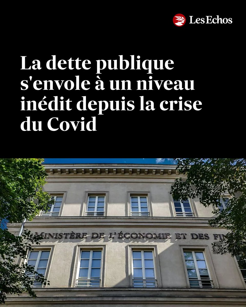 LesEchos's tweet photo. La dette publique française a augmenté de 59,6 milliards d'euros au deuxième trimestre, selon les chiffres dévoilés ce mardi par l'Insee. Elle représente désormais 119 % du PIB contre 117,5 % à la fin du premier trimestre 2026. https://t.co/GYUoHY4Pqq https://t.co/lDYhYxzunb