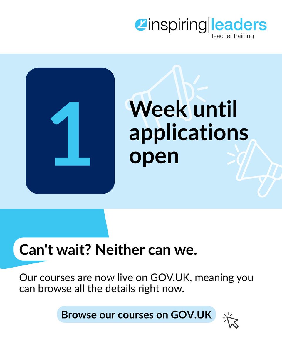 ILSCITT's tweet photo. 🎓 One week to go until applications open for our 2027/28 teacher training programme!

Click the link below to explore our courses and get ready to hit the ground running when applications open next week 🌟 
https://t.co/T8ZXJQ7z3G https://t.co/AtbokozBXQ