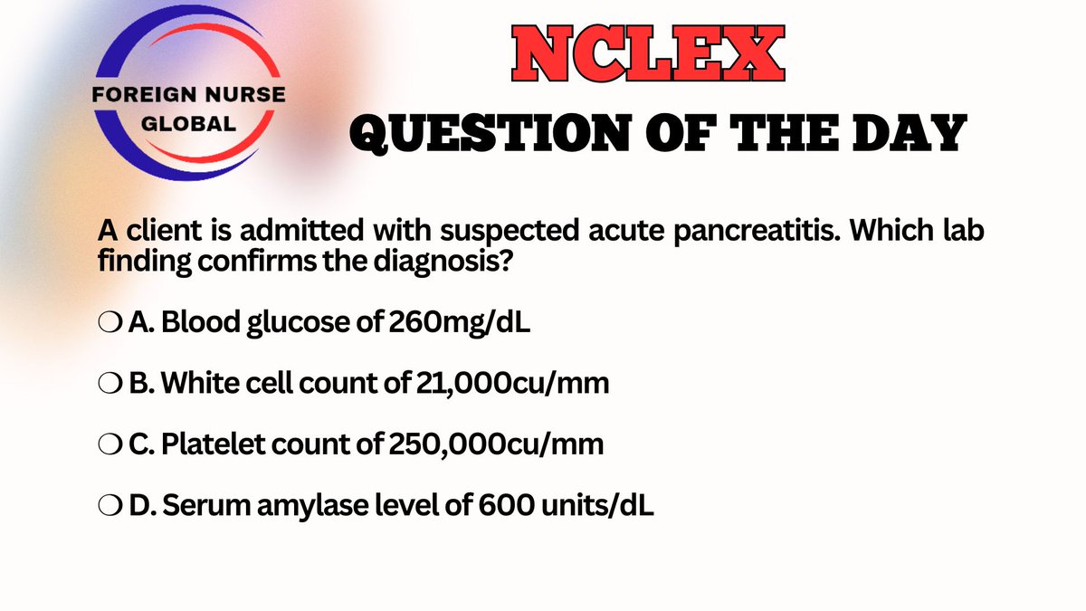 foreignnurseglb's tweet photo. LET'S ATTEMPT NCLEX QUESTION TODAY....
SEND IN YOUR ANSWERS.....
THE CORRECT ANSWER WILL BE POSTED LATER.....
#FNG #foreignnurseglobal #nclexreview #nclexsurepass #nclexmadeeasy #nclexpass #NCLEX #NCLEX_RN #nclexprep #nclexquestions #nclexstudy #nclextips #USRN #nclexpreparation https://t.co/tExPz8iLeY