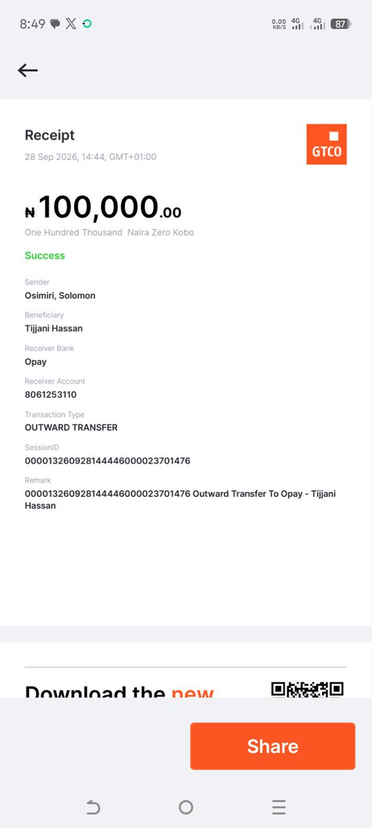 Barack_govt's tweet photo. Honestly, I had the shock of my life yesterday! 😳
I mistakenly transferred ₦100,000 to the wrong account instead of my OPay account. What happened next genuinely surprised me.
Tijani Hassan from Zaria, the recipient of the money, returned the entire ₦100,000 without hesitation or any hassle. 🙏🏽
In a world where honesty can sometimes feel rare, your action restored my faith in the goodness of people.
Tijani Hassan, I celebrate you all the way in Zaria! 👏🏽❤️

May your kindness, honesty and integrity return to you in multiple folds.
Thank you, brother! 🙌🏽
☎️ 08061253110