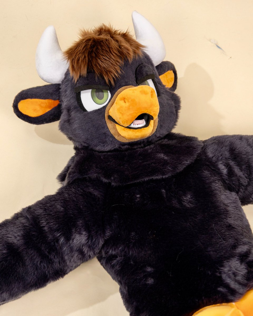 FurTasy_Pocky's tweet photo. EN｜Little Bull! 🐂
Don’t let that unimpressed expression fool you—
he might know exactly how much attention he’s getting. 🖤

🐄@SherbetToons

#Fursuit #Furry #Wolf #Carrot #FurryFandom #quadsuit #bitchsuit https://t.co/vQxssqw9Ec