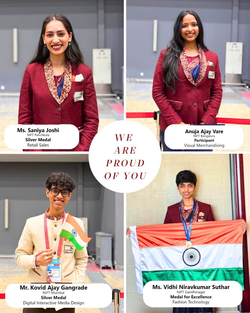 girirajsinghbjp's tweet photo. WorldSkills Shanghai 2026 में NIFT के विद्यार्थियों ने वैश्विक मंच पर अपनी प्रतिभा और कौशल का शानदार प्रदर्शन करते हुए 2 सिल्वर मेडल और 1 मेडल फॉर एक्सीलेंस हासिल किया।

फैशन टेक्नोलॉजी, डिजिटल इंटरैक्टिव मीडिया डिजाइन और रिटेल सेल्स जैसे उभरते क्षेत्रों में मिली यह उपलब्धि भारत में कौशल, शिक्षा और उद्योग की बदलती जरूरतों के अनुरूप तैयार हो रही नई प्रतिभाओं की ताकत को दर्शाती है। वैश्विक मानकों के अनुरूप युवाओं को अवसर और प्रशिक्षण देने के निरंतर प्रयासों का यह एक प्रेरक परिणाम है।

NIFT के विद्यार्थियों, विशेषज्ञों और प्रशिक्षकों को इस शानदार उपलब्धि के लिए हार्दिक बधाई।

@PMOIndia