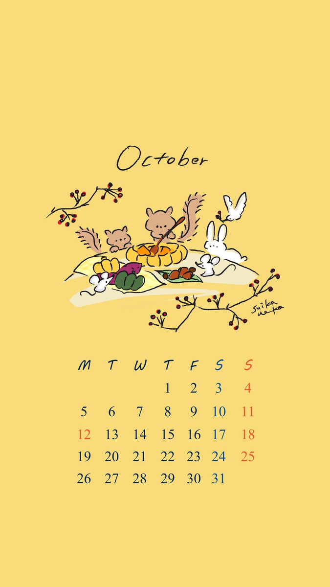 suikaneko2's tweet photo. 10月のカレンダーです🙌
🍂🍂🐿️🌰🎃 https://t.co/JidKk1A6Ft