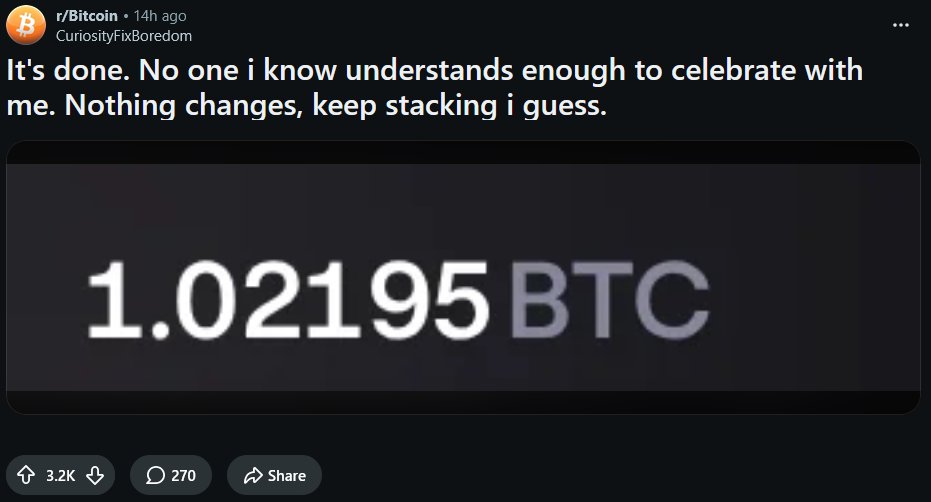 SimplyBitcoin's tweet photo. Imagine becoming a whole coiner and having nobody around you understand how insane that is.

Congrats king. https://t.co/Cs6I7bGEJ2