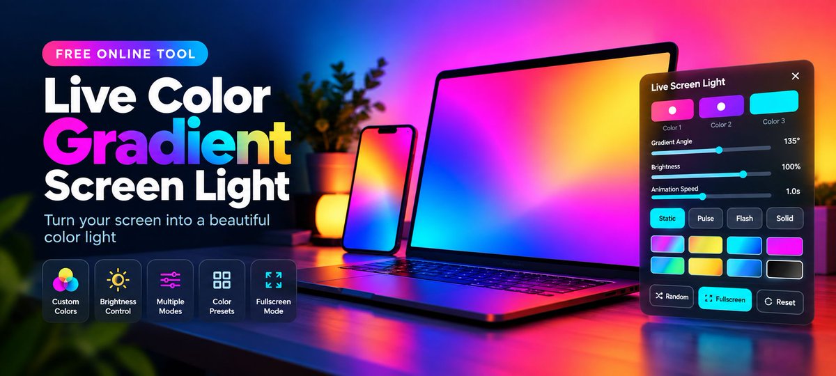 SameerK73373877's tweet photo. https://t.co/0RuEmCHpGm
Live Color Gradient Screen Light
.
.
.
.
#screenlight #flashlight #onlinetool #gradient #rgblight #freetool #tool #backdrop #background #festivaltool https://t.co/UdHuLxBqvT