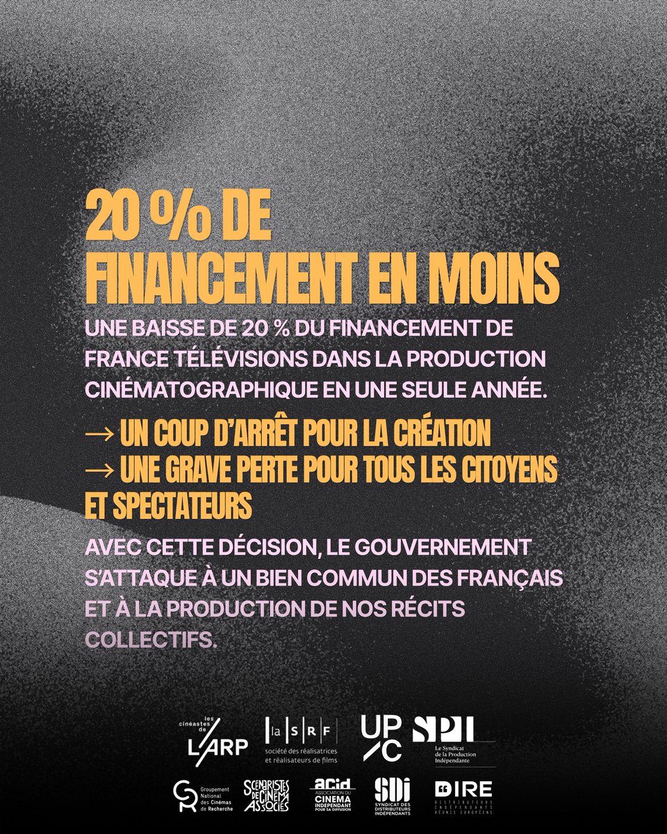 producteurscine's tweet photo. 47 millions d'euros en moins pour l’audiovisuel public, 90 millions d'euros en moins pour France Télévisions en raison du recul de la publicité : une coupe dévastatrice pour la création audiovisuelle et cinématographique française serait prévue dans le prochain budget de l’Etat. https://t.co/dOcJT2TPYI