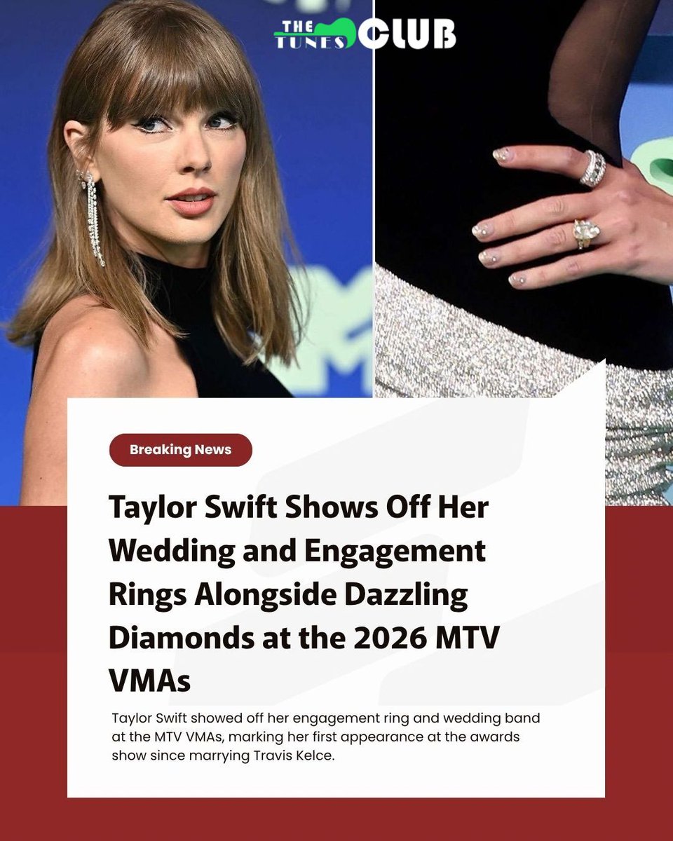 the_tunesclub's tweet photo. Taylor Swift Shows Off Her Wedding and Engagement Rings Alongside Dazzling Diamonds at the 2026 MTV VMAs
#TaylorSwift #TaylorSwiftVMAs #VMAs2026 #MTVVMAs #TaylorSwiftStyle #TaylorSwiftJewelry #TaylorSwiftWedding #TaylorSwiftEngagementRing #TravisKelce #PatientZero #VMAs #MTV https://t.co/tKLhC66nd9