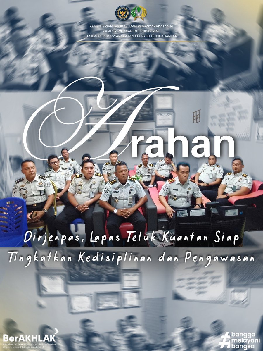 HumasLapasTelku's tweet photo. Arahan Dirjen Pemasyarakatan, Lapas Teluk Kuantan Siap Tingkatkan Kedisiplinan dan Pengawasan

Teluk Kuantan — Kepala Lembaga Pemasyarakatan Kelas IIB Teluk Kuantan beserta jajaran mengikuti kegiatan Pengarahan Direktur Jenderal Pemasyarakatan secara daring melalui Zoom Meeting https://t.co/FDB1Pb3BuP