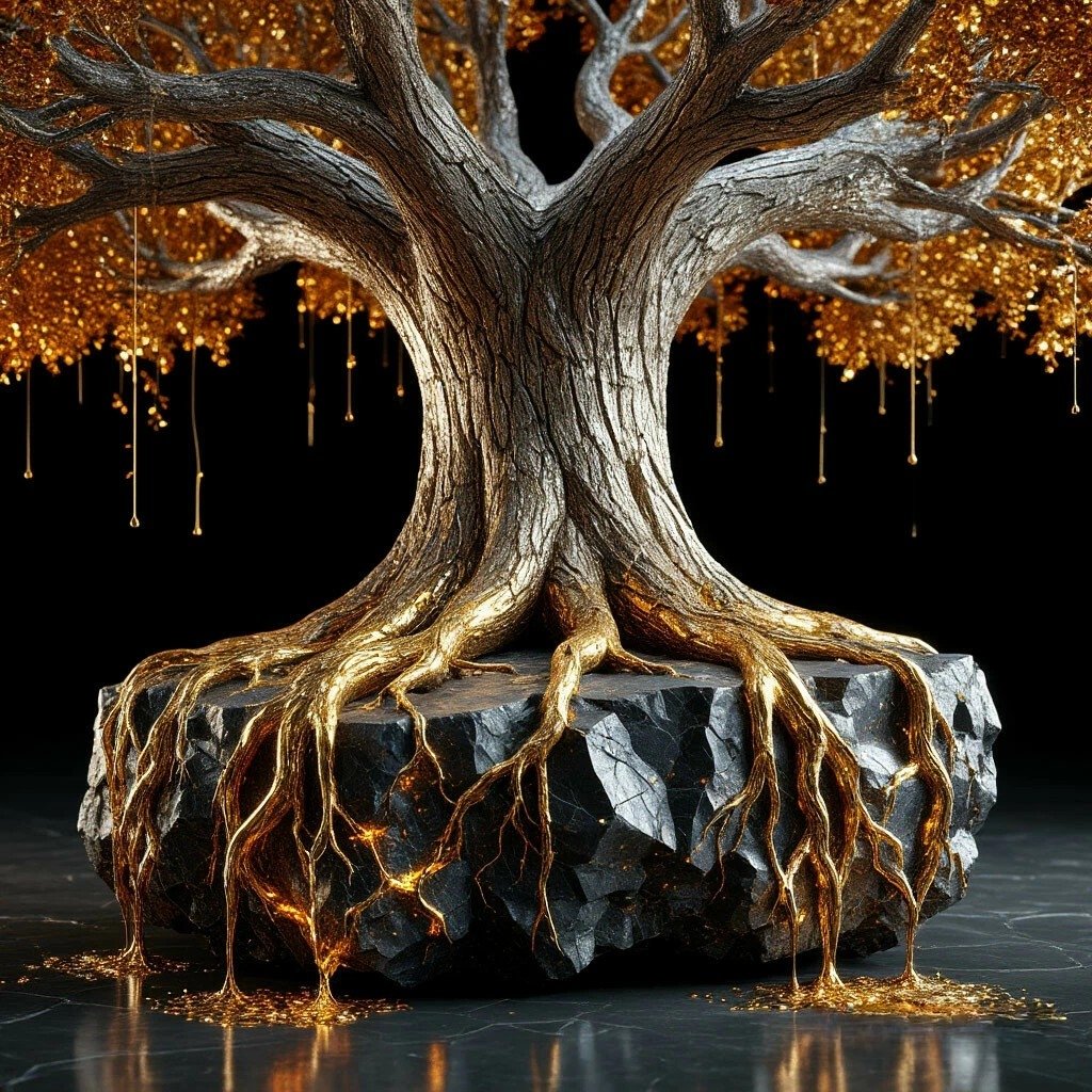 aleks_guardians's tweet photo. Roots of pure gold anchored in timeless stone, weaving a digital ecosystem of infinite value. This 1/1 masterwork stands as a monument of eternal growth within the metaverse vault. ๐ณโจ๐ฐ #NFT #Web3 #CryptoArt #1of1 #DigitalArt https://t.co/Z7acvQgOCK