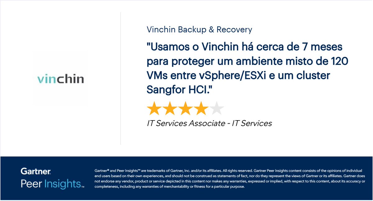 VinchinSoftware's tweet photo. 🌟Trusted by Customers. Recognized by the Community.

🔴Start a 60-day full-featured FREE trial to discover more about Vinchin Backup &amp; Recovery: https://t.co/y5Jmc91Ac2

#Vinchin #GartnerPeerInsights #DataProtection #BackupAndRecovery #DisasterRecovery #BusinessContinuity https://t.co/h5jCChJIDF