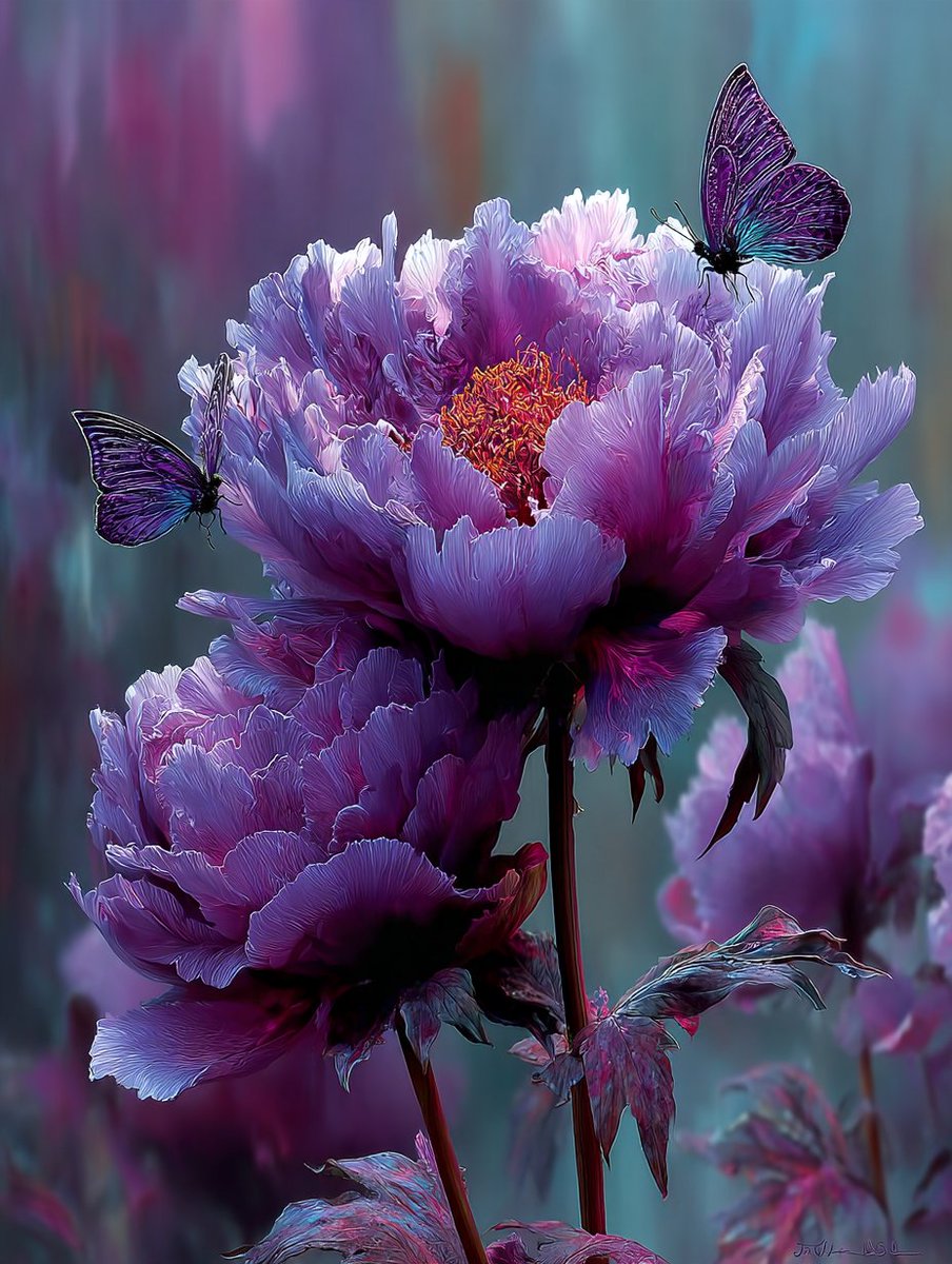 BubbleArtDesign's tweet photo. Purple peony flowers https://t.co/WL5m6GCcGt