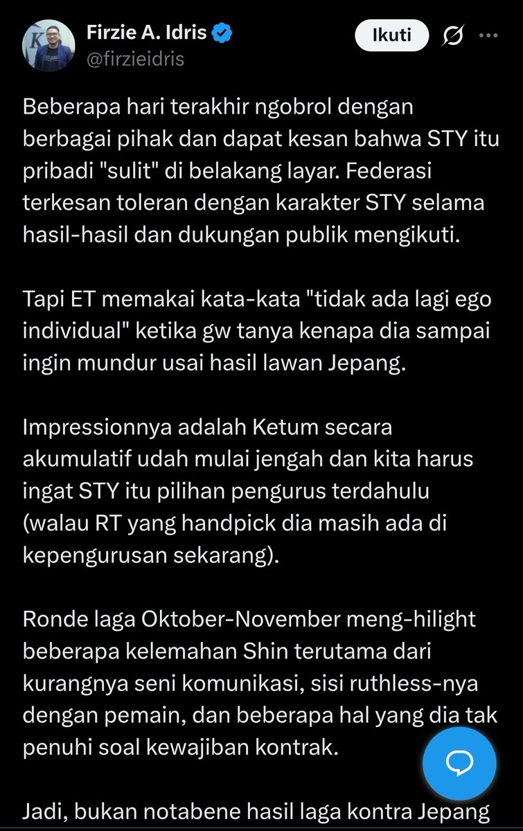 hafizh97's tweet photo. Halah Firzie Firzie, semua ini terjadi juga karena ulah media termasuk jurnalis macam lu. Sok Sokan naikkan berita masalah STY dan menjilat si Erick Thohir yg bikin STY dikambinghitamkan gara2 "Komunikasi" https://t.co/50rt4HqsSZ