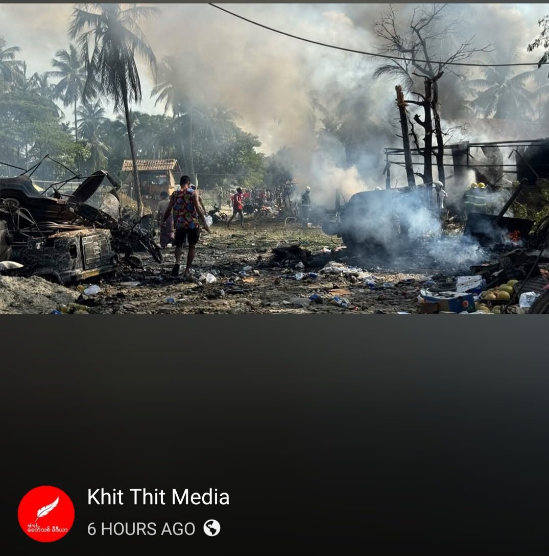 MayWongST's tweet photo. #Myanmar #military kills at least 50 civilians after bombing #Kyauktaw, western #Rakhine that's now largely controlled by 1 of most powerful #ethnic armies #ArakanArmy. This as junta chief-turned President did his overseas tours &amp; spoke of wanting peace https://t.co/1i4Ru3FmjF https://t.co/YT3uaJ1OEy