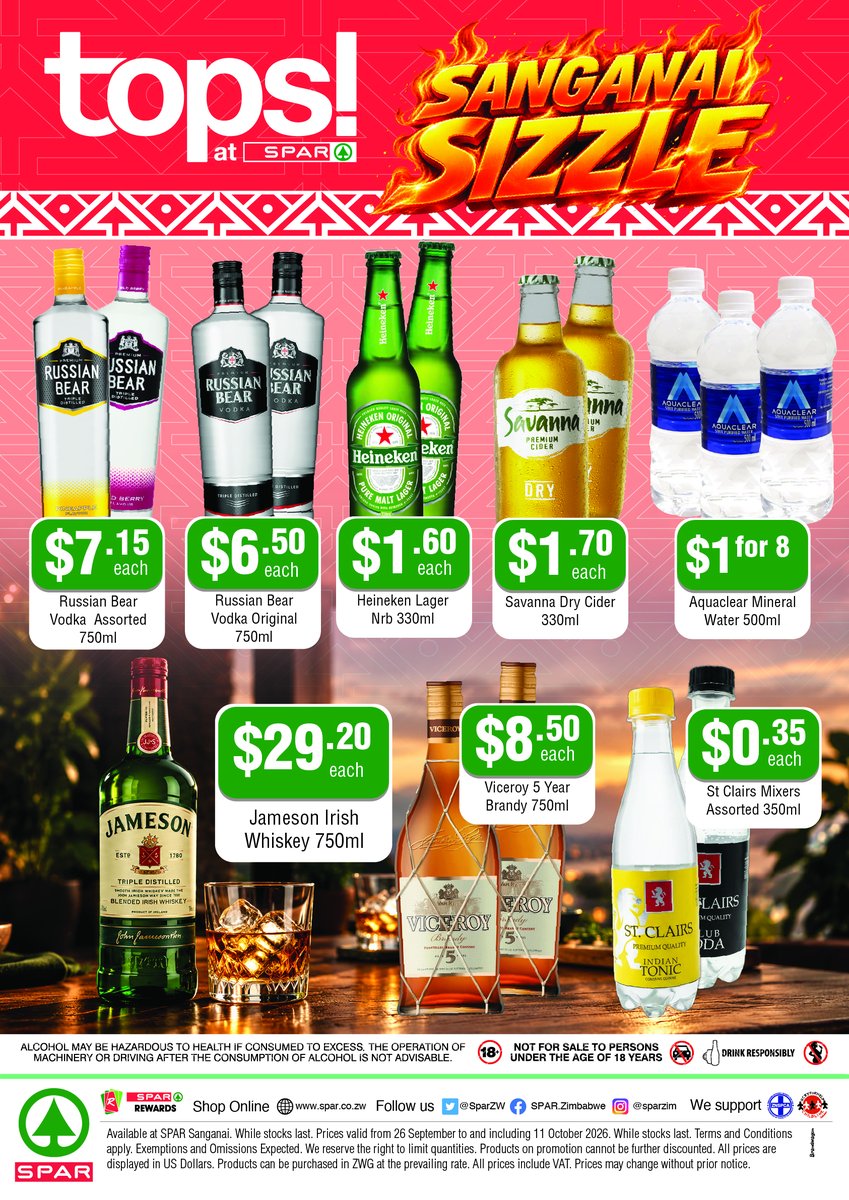 SparZW's tweet photo. 🔥 The SIZZLE is ON at SPAR SANNGANAI! 🔥

Turn up the heat on your shopping with unbeatable deals on all your favourites—from pantry essentials and refreshing drinks to household must-haves. Whether you’re stocking up for the week or planning a summer feast, we’ve got you covered with sizzling savings!

Hurry in—these hot offers won’t last long!

#SPARZimbabwe #SanganaiSizzle #HotDeals #BetterTogether