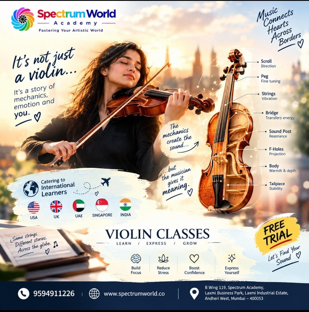 Spectrum__World's tweet photo. 🎻 More than an instrument. It’s a feeling.
Discover personalised Violin Classes for global learners — from Mumbai to the world.
Learn • Express • Grow — where precision meets emotion.
✨ Free Trial | 📞 9594911226
📍 Spectrum Academy, Andheri West | 🌍 Indian Roots https://t.co/iS4WV5l18I