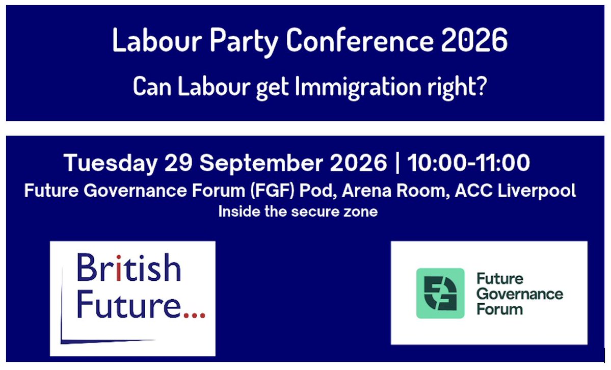 britishfuture's tweet photo. TODAY 10am at Labour Party Conference:
'Can Labour get immigration right?' (10am, ACC Arena) with @oliviabaileymp; @EmilyAGraham2; @sundersays @Holly_JoyB https://t.co/AGC5RBk5uO