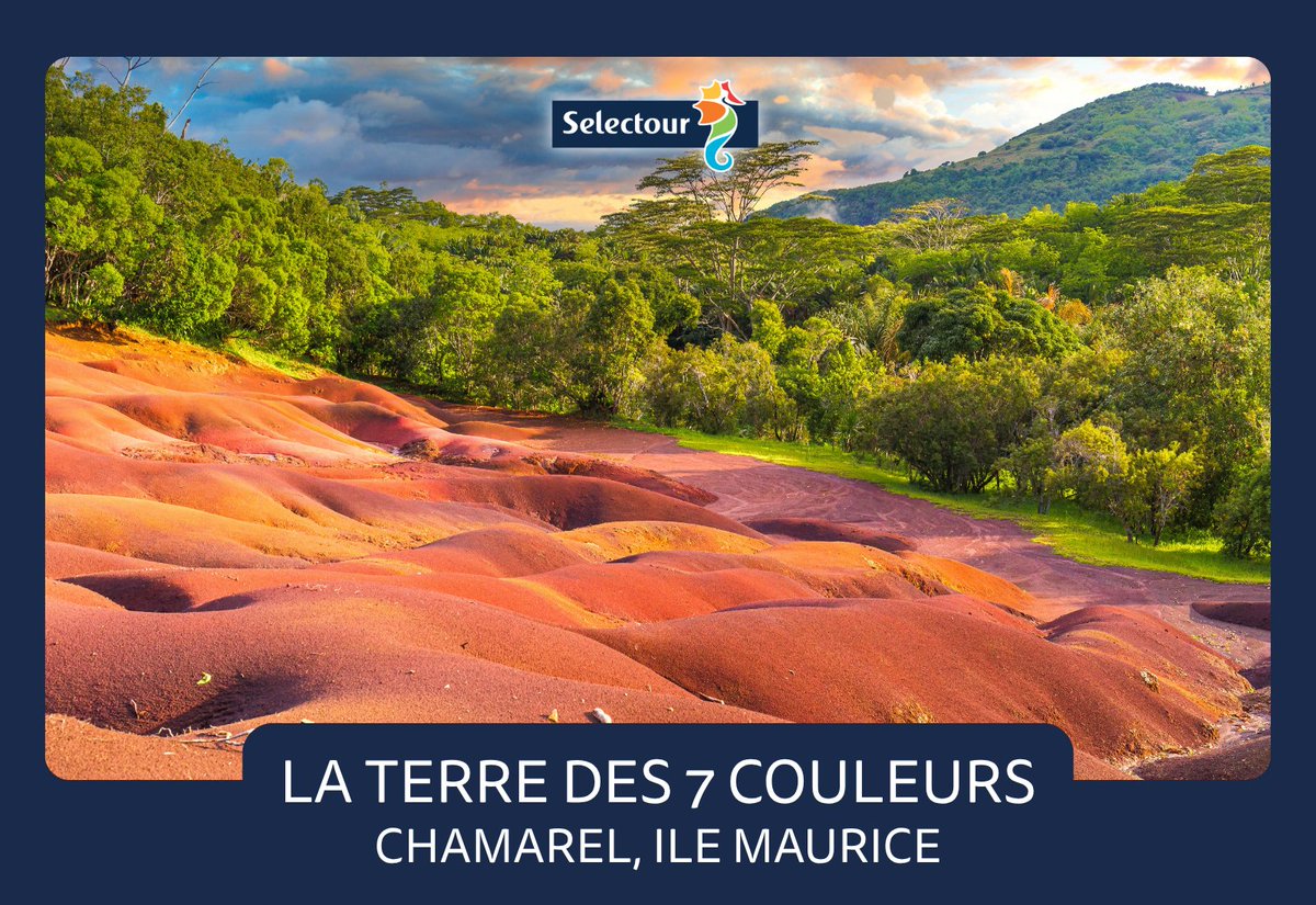 Selectour's tweet photo. LE SAVIEZ-VOUS ?🇲🇺

À Chamarel, les sols se parent naturellement de rouge, jaune, violet, vert et bleu ! 🌈
Ces couleurs sont liées à l’activité volcanique, aux transformations minérales et à l’érosion.

✨ Un paysage unique à l’île Maurice !

🔗https://t.co/PZKfFEt9CZ https://t.co/8Se3dLQmCF