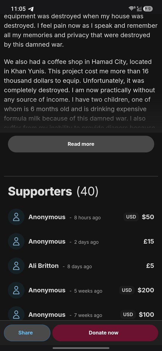AbdallahQasem97's tweet photo. Goal reached thanks to a kind soul who helped us cross the finish line! Thank you from the bottom of our hearts 🙏🤍
​Because of your generosity, we secured food and milk for baby Emad—the relief is truly beyond words.
​To keep our children safe and out of danger in the days ahead, our new goal is $400 to cover formula, diapers, and food for the entire family for a full month.
​Even $5, $10, or a simple repost makes a real difference and protects our kids.
​🔗 Link in bio / pinned comment 🤍
