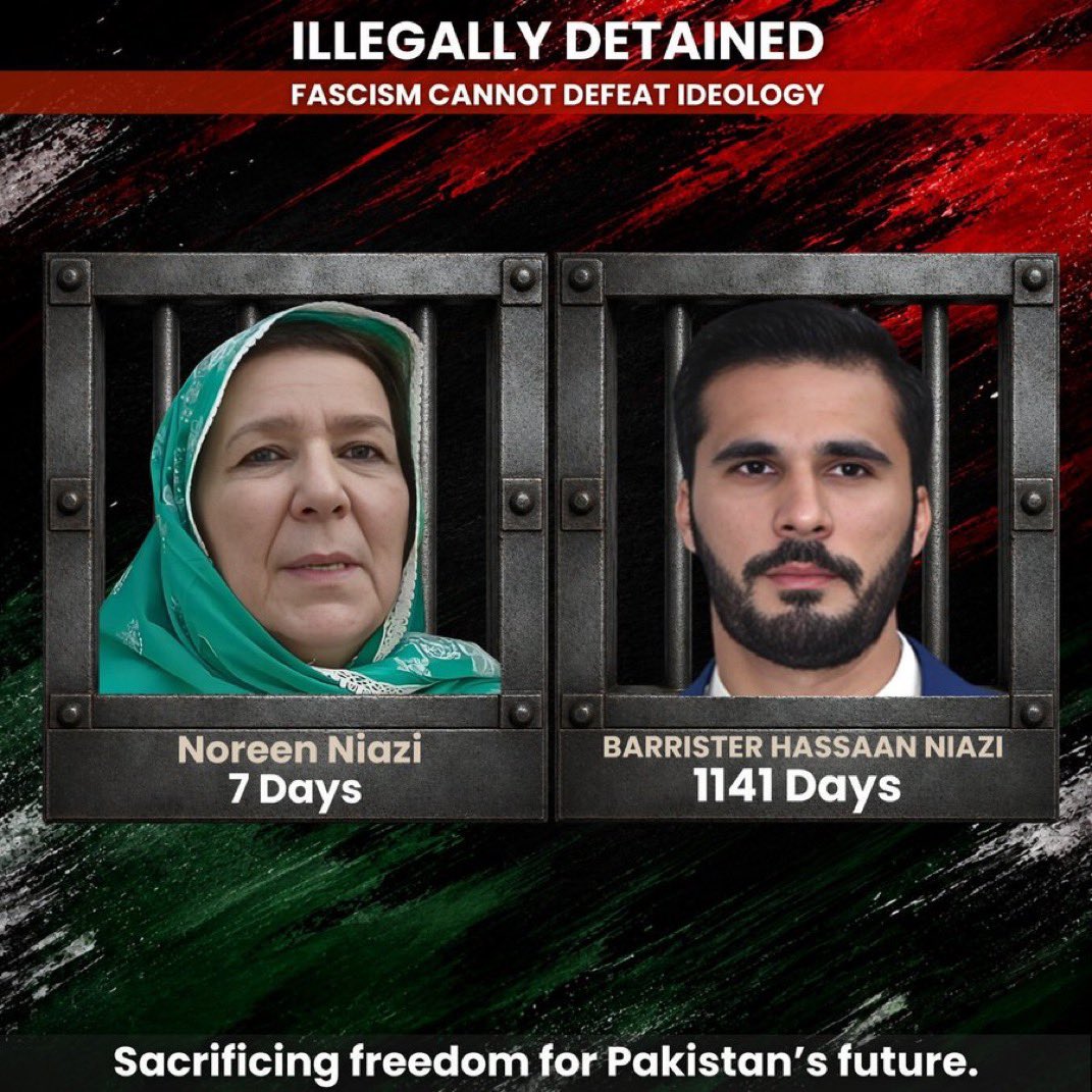 SaffinaEllahi1's tweet photo. Mother and son. Fearless and unbroken.
Bars cannot break a soul built on truth.
7 days. 1141 days. Sacrificing freedom for Pakistan's future.

#خان_کی_بہنیں_فوری_رہا_کرو https://t.co/OMwxBKcH1b