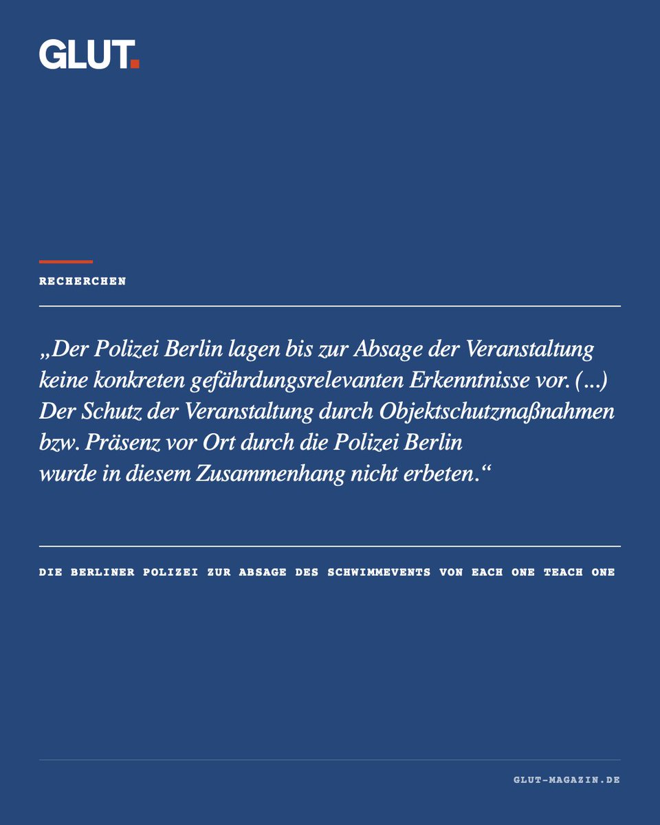 Spreeathen1's tweet photo. Mitte August sorgte in der Hauptstadt ein Schwimmevent der besonderen Art für viel Wirbel. Der Verein „Each One Teach One“ (EOTO) wollte ein temporär vor der Berliner Volksbühne aufgebautes Schwimmbecken einige Stunden lang nur für schwarze Menschen öffnen, insbesondere für Kinder und Jugendliche. 

Nach einem öffentlichen Aufschrei und Vorwürfen der Rassentrennung sagte EOTO die Veranstaltung kurzerhand ab. Als Grund nannte der Verein später „rassistische Droh-E-Mails“ und „Gewaltandrohungen“. Die „physische und psychische Sicherheit der Kinder und Jugendlichen“ habe nicht mehr „gewährleistet werden“ können – auch nicht „durch Sicherheitskräfte und Polizei“.

Nun aber widerspricht die Berliner Polizei. „Der Polizei Berlin lagen bis zur Absage der Veranstaltung keine konkreten gefährdungsrelevanten Erkenntnisse vor“, teilt die Pressestelle auf Anfrage von GLUT mit. Man habe die Organisatoren zwar kontaktiert, aber „eine Präsenz vor Ort durch die Polizei Berlin wurde in diesem Zusammenhang und im weiteren Verlauf der Korrespondenz nicht erbeten“.

Vorab sei lediglich „eine negative Thematisierung in den sozialen Netzwerken festzustellen“ gewesen, erklärt die Pressestelle. In diesem Zusammenhang sei auch „eine Strafanzeige wegen Volksverhetzung aufgenommen“ worden. Eine Strafanzeige gab es also tatsächlich – die anschließende Solidaritätsdemonstration für EOTO, zu der sich rund 50 Personen vor der Volksbühne versammelt hatten, dürfte die Staatsanwaltschaft Berlin jedoch noch deutlich länger beschäftigen.

Denn im Zuge der Demonstration wurden laut Polizei sechs Strafanzeigen wegen Beleidigung, Sachbeschädigung, Verleumdung, Widerstand gegen Vollstreckungsbeamte und gleichstehende Personen sowie wegen falscher Verdächtigung angefertigt. Für EOTO scheint sich die Aufregung unterdessen finanziell gelohnt zu haben. In den sozialen Netzwerken dankte der Verein am 11. September für zahlreiche Spenden und die große Solidarität. „Jeder Beitrag und jede Geste haben gezeigt, dass wir gemeinsam stark sind und nicht alleine stehen.“ https://t.co/kb9cn35xgm