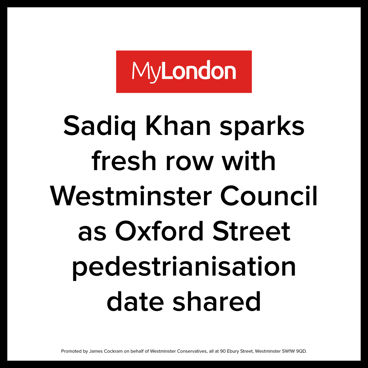 westminstertory's tweet photo. Sadiq Khan calls us bad custodians of Oxford Street. He scrapped a £100m+ plan, half privately funded, after £20m had been spent, and replaced it with one paid for entirely by taxpayers. That's Labour.

Full story: https://t.co/SVnWV75iI5 https://t.co/XEz4rBfVNi