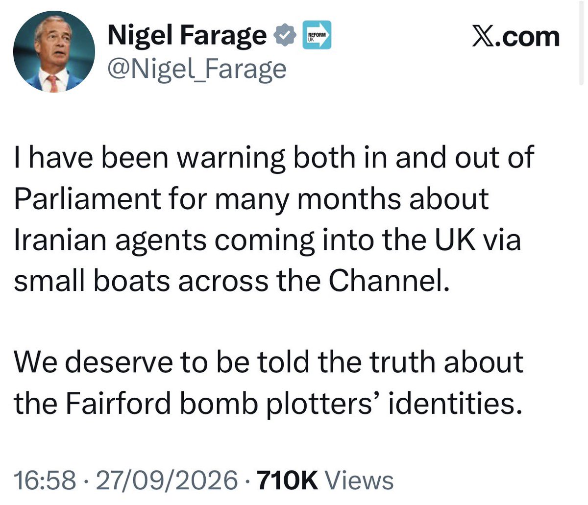 NeilFra97674870's tweet photo. @Nigel_Farage has deleted this post from Sunday.

Don’t suppose he’d like to be reminded of it; oh well. https://t.co/LyzORyBm6y
