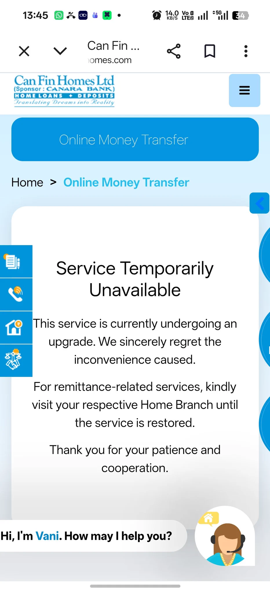 Sachin Sangle on X: "@canfinhomesltd @canarabank Your "Online Money ...