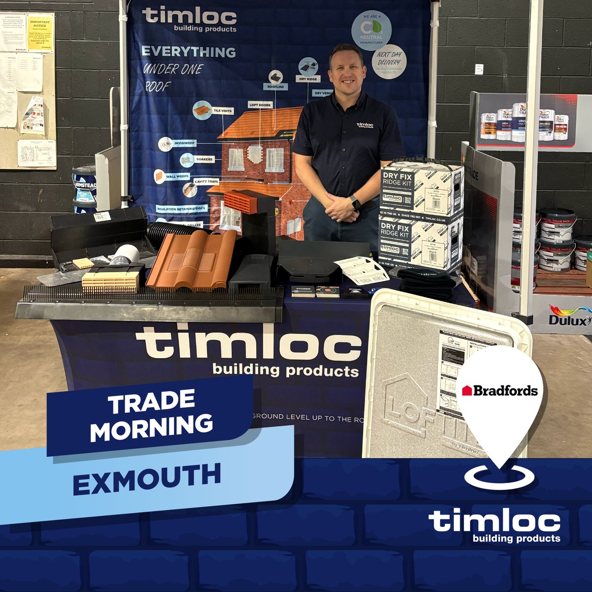 TimlocBP's tweet photo. Anthony Cassidy, Southern Regional Sales Manager, is at @Bradfords_Build Exmouth for their Trade Morning. This is a great opportunity to chat with Anthony and learn more about Timloc's extensive range of building products.

📍 Liverton Business Park, Salterton Road, EX8 2NU https://t.co/5pZgaG3oyH