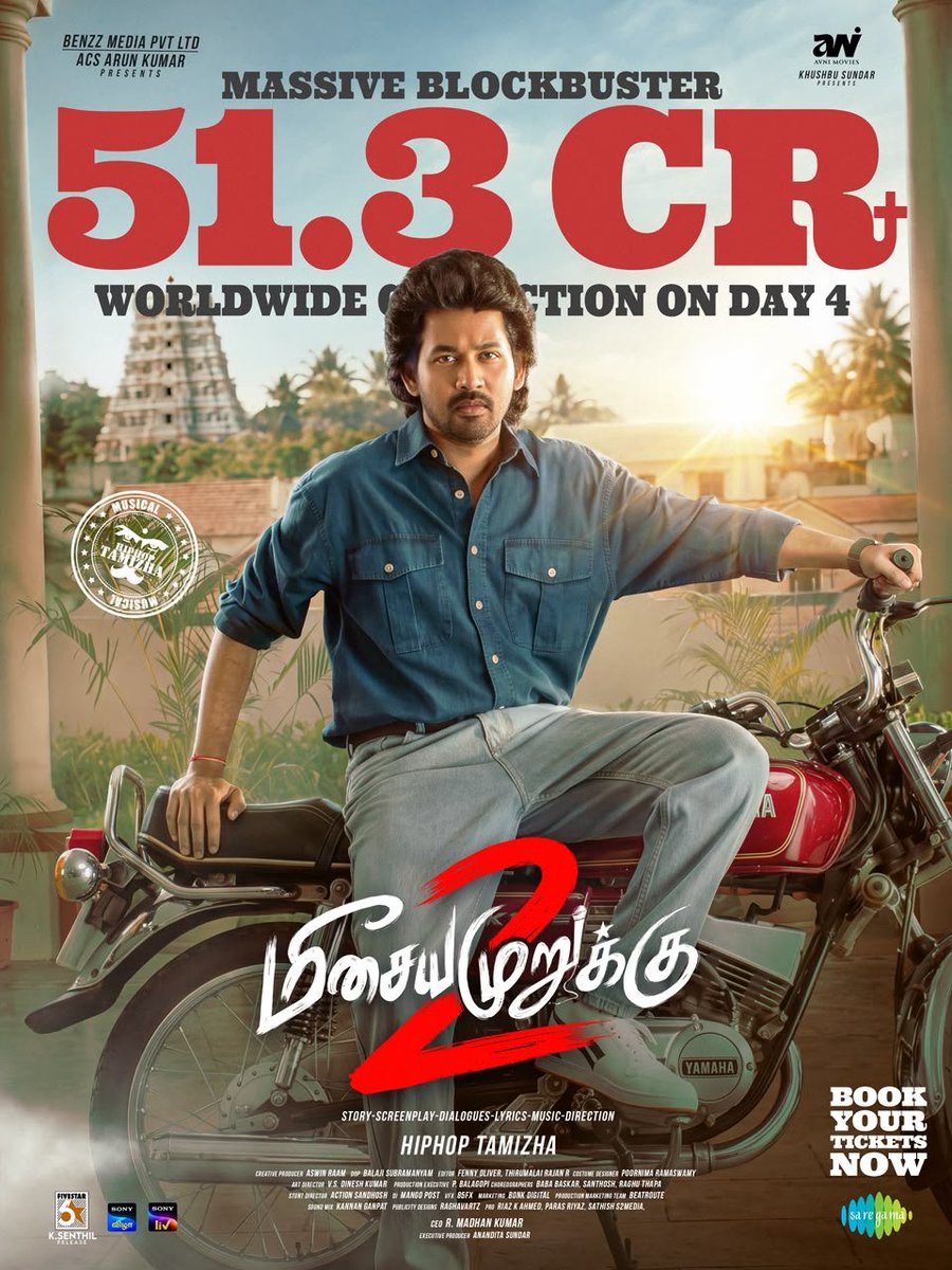 V2Cinemas's tweet photo. Idhu just numbers illa… namma padathukku kedacha pure love ❤️
₹51.3 CR and counting! 🔥
#MM2Blockbuster #ConcertInTheatres #HiphopTamizha https://t.co/9VRx9ZLRM5
