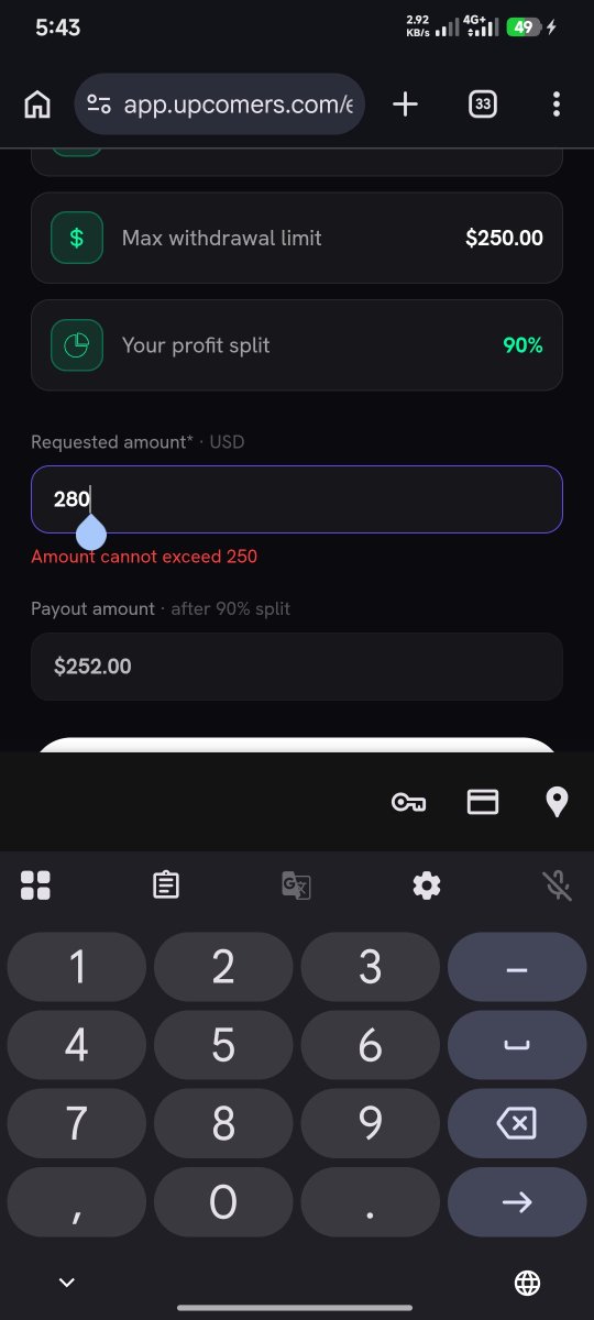 Abuhaidar_001's tweet photo. WARNING / CALLOUT POST 🚨

🚨 PROP FIRM EXPOSED: Why traders need to be VERY careful with @upcomers_com 🚨

A few weeks ago, UPCOMERS reached out and gave me a $25K Oracle Account to trade, test their system, and share my honest review with my community.

Here is exactly what happened:
1️⃣ The Performance:

I traded the account strictly following risk rules. In just over a week across 26 trades, I generated +$1,334.77 in net profits.

 * Trading Days: 6 / 5 required ✅
 * Drawdown Rules: 0.00% breached ✅
 * Consistency Score: 19.45% (Well under their 20% max single-day cap) ✅

2️⃣ The Capped Dashboard Trap:
When I went to request my payout on the dashboard, the system capped my request at $250 MAX, despite the account clearly showing a balance qualified for $1,334.77.

3️⃣ The Total Rejection:
After capping the payout request to just $250, they went ahead and denied the payout entirely, hiding behind standard corporate fluff about "Excessive Position Size" on 4 trades — after the dashboard explicitly confirmed all consistency and objective criteria were passed!

The Bottom Line:
If a prop firm treats an affiliate/influencer like this when given a promotional account to test publicly, what chance does a regular trader stand when trying to get paid?

Transparency in the prop trading space is non-negotiable. Passing every dashboard metric only to face artificial payout caps and outright rejections is a major red flag 🚩

Drop your thoughts below if you’ve faced similar issues with @upcomers_com
#Trading #Forex #PropFirm #ICT #Upcomers_com #FxTrading #PropFirmReview