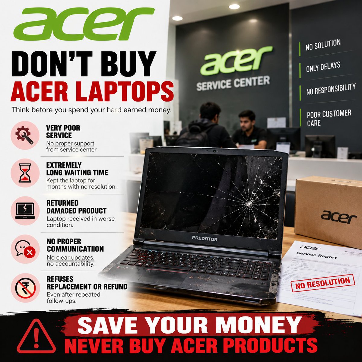 Deepak_0002_'s tweet photo. 🚨 82+ days of torture! @Acer_India kept my Predator laptop for months, ruined my academics &amp; returned it with a DEAD BATTERY.
 Ignoring DMs. Stop scamming peoples!
@jagograhakjago @Acer #AcerIndia #ConsumerRights https://t.co/n5d2A3HLL4