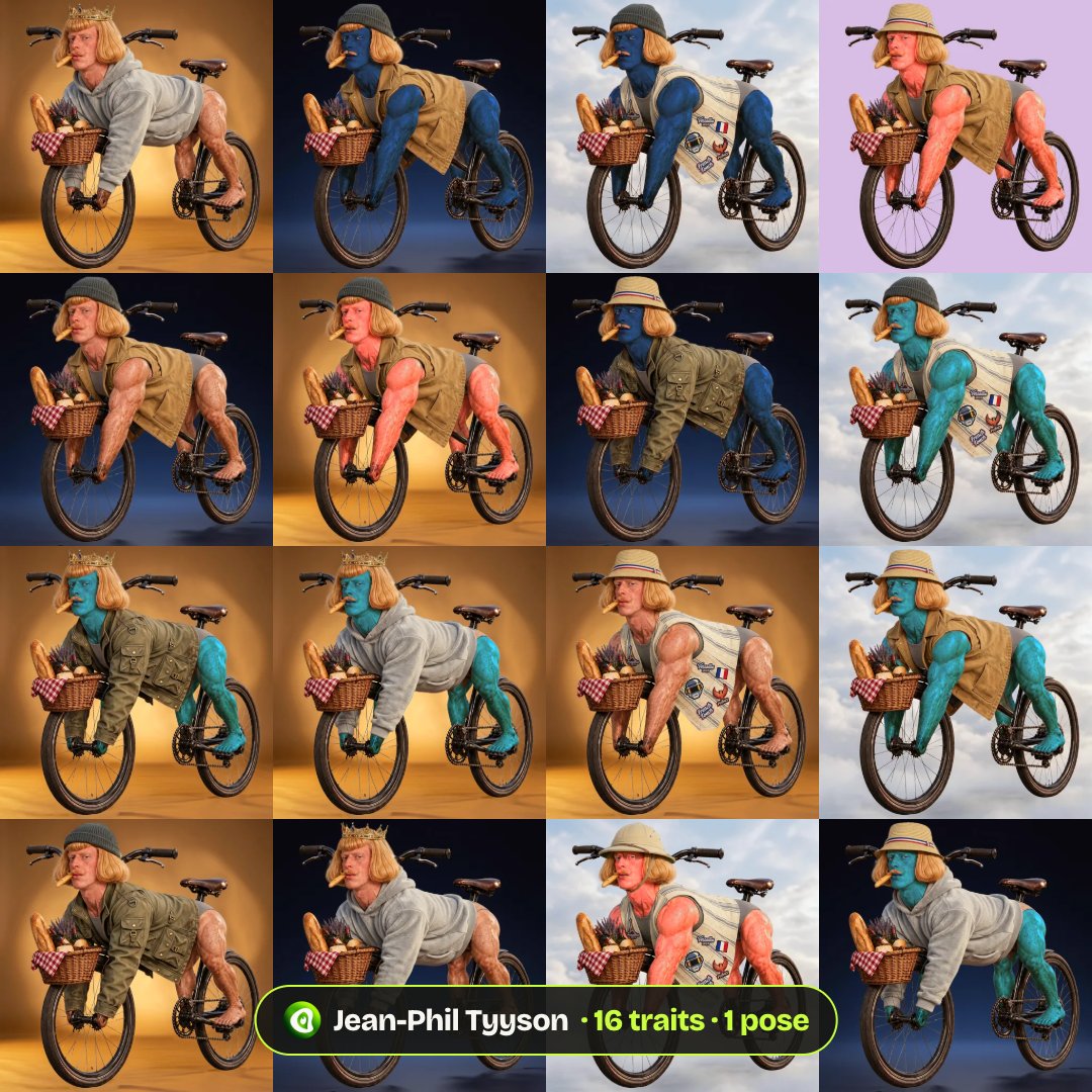 nfsfun's tweet photo. One reference image. 100 NFTs. One pose

Jean-Phil Tyyson launched on nfs from a single image: 16 traits, rarity locked on-chain at launch, every NFT drawn in exactly the same pose

That's what the engine does with your idea https://t.co/JXHG4t8s0T