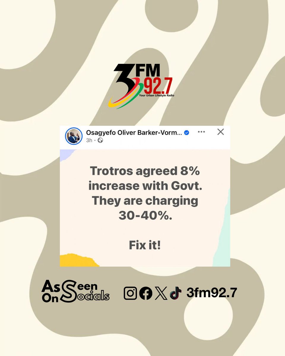 3fm927's tweet photo. Public transport fares were only supposed to go up by 8%. Are you being overcharged?
Share your experience with us
#asos #3fm927 https://t.co/Xr7yp2CA6g