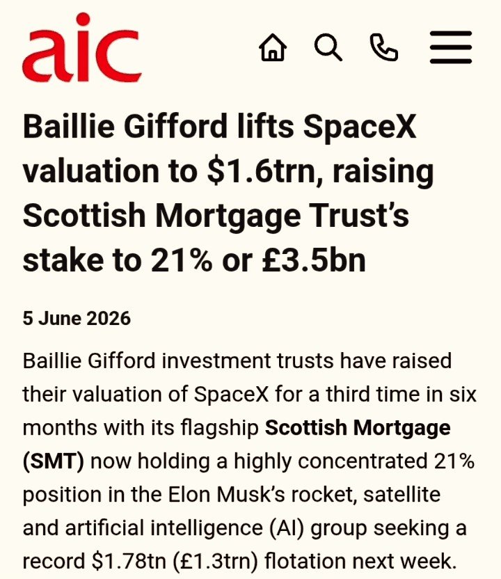 TheEagle_44's tweet photo. 🪉🎥🎬🍿

In The News:🗞️

• SpaceX Grew In Value To $1.6 Trillion.

• The Investment Fund (SMT🏴󠁧󠁢󠁳󠁣󠁴󠁿) Owns A 21% Share.

• That Single Share Is Now Worth £3.5 Billion.

#Eagles🔥🦅 https://t.co/JHsWmdm9Qm