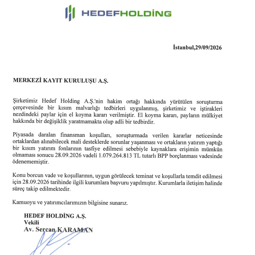 inanmutlu10's tweet photo. Temerrüt dalgası yayılıyor. 

Hedef Holding'in de 1 milyar liralık ödemesi temerrüde düştü. https://t.co/4ZV1UnUeLQ